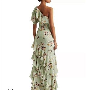 Ralph Lauren Sage Green One-Shoulder Floral Ruffle Gown
